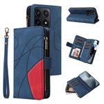 Per Xiaomi 14T Custodia per telefono in pelle con cerniera e 9 scomparti per carte bicolore (blu)