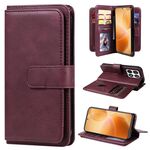 Per Xiaomi 14T Pro Portafoglio multifunzione 10 slot per carte Custodia in pelle per telefono (Claret)