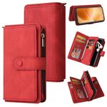 Per Xiaomi 14T Pro Skin Feel Multi Card Slots Zipper Wallet Custodia in pelle per telefono (rosso)