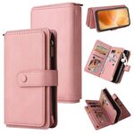 Per Xiaomi 14T Pro Skin Feel Multi Card Slots Zipper Wallet Custodia in pelle per telefono (rosa)
