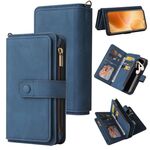 Per Xiaomi 14T Pro Skin Feel Multi Card Slots Zipper Wallet Custodia in pelle per telefono (blu)