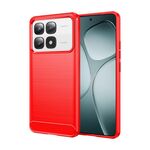 Per Xiaomi 14T Pro Custodia per telefono in TPU con texture spazzolata in fibra di carbonio (rosso)