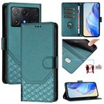 Per Xiaomi Poco X6 Pro / Redmi K70E Custodia per telefono in pelle con stampa a nido d'ape RFID (verde pavone)