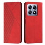 Per Xiaomi 14T Pro Custodia per telefono in pelle magnetica con effetto pelle con cuciture a diamante (rosso)