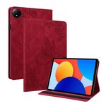 Per Xiaomi Redmi Pad SE 8.7 Custodia per tablet in pelle goffrata con motivo a farfalla e fiore (rosso)