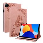 Per Xiaomi Redmi Pad SE 8.7 Custodia per tablet in pelle goffrata con motivo a farfalla e fiore (oro rosa)