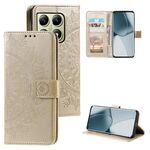 Per Xiaomi 14T Custodia per telefono in pelle goffrata con fiore Totem con cordino (oro)