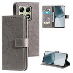 Per Xiaomi 14T Custodia per telefono in pelle goffrata con motivo a fiori Totem con cordino (grigio)