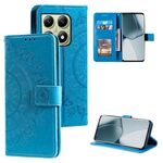 Per Xiaomi 14T Custodia per telefono in pelle goffrata con fiore Totem con cordino (blu)