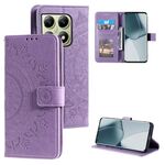 Per Xiaomi 14T Custodia per telefono in pelle goffrata con fiore Totem con cordino (viola)