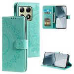 Per Xiaomi 14T Pro Custodia per telefono in pelle goffrata con fiore Totem con cordino (verde)