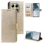 Per Xiaomi 14T Pro Custodia per telefono in pelle goffrata con fiore Totem con cordino (oro)