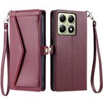 Per Xiaomi 14T Portafoglio Multi-Slot per Carta Custodia in Pelle per Telefono con Lanyard (Rosso Vino)