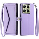 Per Xiaomi 14T Pro Portafoglio Multi-Slot per Carta Custodia per Telefono in Pelle con Lanyard (Viola)