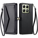 Per Xiaomi 14T Pro Portafoglio Multi-Slot per Carta Custodia per Telefono in Pelle con Laccetto (Nero)