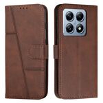 Per Xiaomi 14T Pro Custodia per telefono in pelle con fibbia e texture in vitello con cuciture (marrone)
