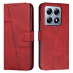 Per Xiaomi 14T Custodia per telefono in pelle con fibbia con texture in vitello con cuciture (rosso)