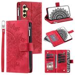 Per Samsung Galaxy S25+ 5G Custodia per telefono in pelle con cerniera Totem multi-card (rosso)