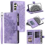 Per Samsung Galaxy S25+ 5G Custodia per telefono in pelle con cerniera Totem multi-card (viola)