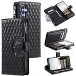 Per Samsung Galaxy S25+ 5G Custodia per telefono in pelle con cerniera a reticolo glitterato (nero)