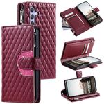 Per Samsung Galaxy S25+ 5G Custodia in pelle con cerniera e motivo a reticolo glitterato (rosso vino)