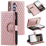 Per Samsung Galaxy S25+ 5G Custodia per telefono in pelle con cerniera a reticolo glitterato (oro rosa)