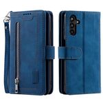 Per Samsung Galaxy S25+ 5G Custodia per telefono in pelle con cerniera a nove carte con cordino (blu)