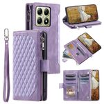 Per Xiaomi 14T Custodia per telefono in pelle con cerniera e cordino (viola)