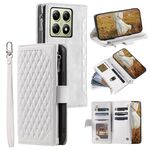Per Xiaomi 14T Custodia per telefono in pelle con cerniera e cordino (bianco)