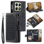 Per Xiaomi 14T Pro Custodia per telefono in pelle con cerniera e cordino (nero)