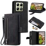 Per Xiaomi 14T Nine Card Zipper Bag Custodia in pelle per telefono con cordino (nero)