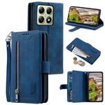 Per Xiaomi 14T Nine Card Zipper Bag Custodia in pelle per telefono con cordino (blu)