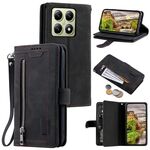 Per Xiaomi 14T Pro Nine Card Zipper Bag Custodia in pelle per telefono con cordino (nero)