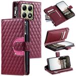 Per Xiaomi 14T Glitter Lattice Zipper Wallet Custodia in pelle per telefono (rosso vino)