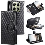 Per Xiaomi 14T Pro Glitter Lattice Zipper Wallet Custodia in pelle per telefono (nero)