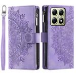 Per Xiaomi 14T Pro Multi-Card Totem Zipper Custodia in pelle per telefono (viola)