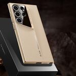 Per Samsung Galaxy S24 Ultra J-20 Custodia per telefono con design Skyline in pelle a copertura totale (oro)