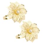 2 pezzi Anello per tovagliolo in lega con fiore e strass Design Fibbia per tovagliolo Decorazione per tavolo da pranzo per feste di nozze (oro)