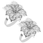 2 pezzi Anello per tovagliolo in lega con fiore e strass Design Fibbia per tovagliolo Decorazione per tavolo da pranzo per feste di nozze (argento)