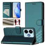 Per Redmi 13 5G / 4G Custodia per telefono in pelle RFID con stampa a nido d'ape globale (verde pavone)