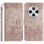 Per Redmi 14C 4G Custodia in pelle con motivo a rilievo di gatto con cordino (grigio)