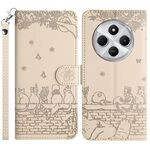 Per Redmi 14C 4G Custodia in pelle con motivo a rilievo di gatto con cordino (beige)