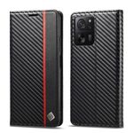 Per Xiaomi 14T Pro LC.IMEEKE Custodia in pelle con texture in fibra di carbonio (nero verticale)