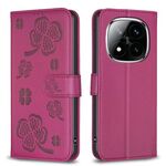 For Redmi Note 14 Pro 5G / Note 14 Pro+ 5G Four-leaf Embossed Leather Phone Case(Rose Red)