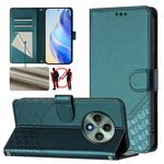 For OPPO Reno12 F 4G Global Honeycomb Embossing RFID Leather Phone Case(Peacock Green)