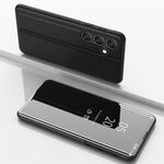 For Samsung Galaxy S24 FE 5G Plated Mirror Horizontal Flip Leather Phone Case with Holder(Black)