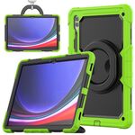 For Samsung Galaxy Tab S10 Ultra D Type Silicone Hybrid PC Tablet Case with Handle Holder(Yellow Green)