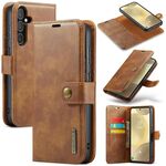 For Samsung Galaxy S24 FE 5G DG.MING Crazy Horse Texture Detachable Magnetic Leather Case(Brown)