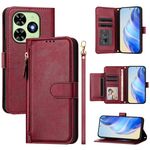Per Tecno Spark Go 2024 Multi-Card Slots Zipper Wallet Custodia in Pelle per Telefono (Rosso Scuro)