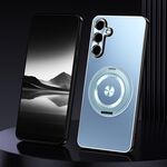 For Samsung Galaxy S24 5G Rotating Holder Frosted Metal Phone Case(Blue)